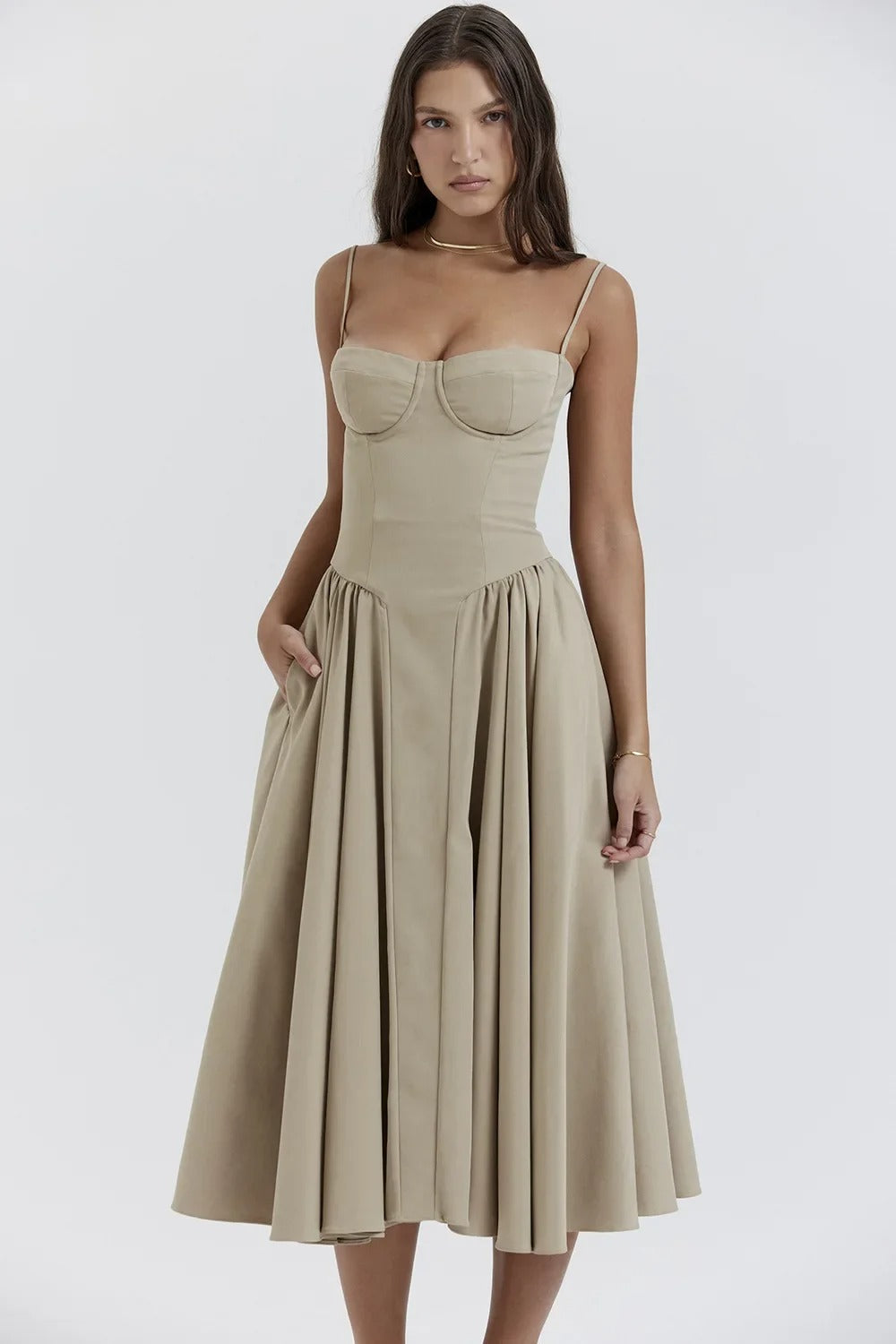 Sylis | Chic Sleeveless Midi Sun Dress With Corset Fit