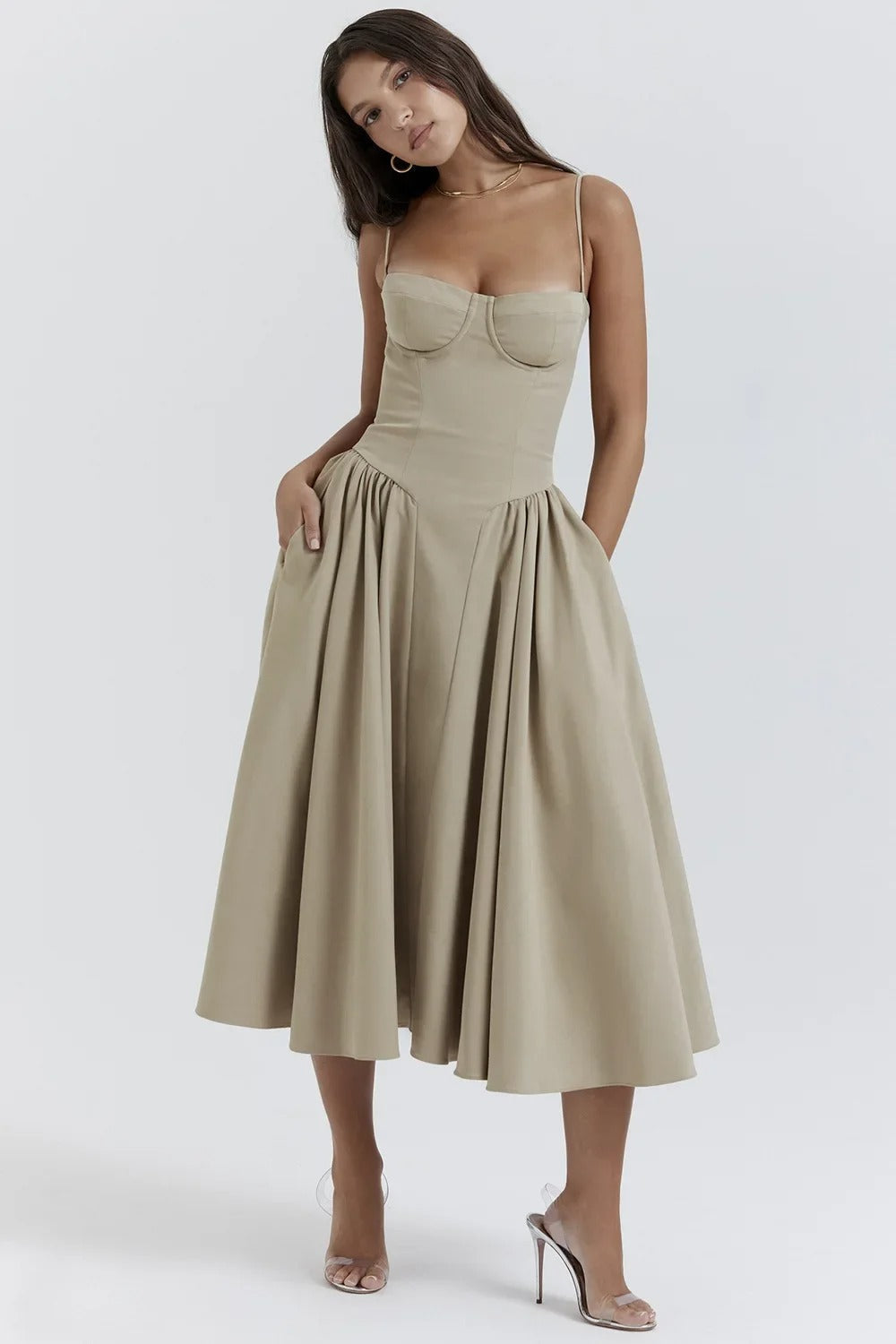 Sylis | Chic Sleeveless Midi Sun Dress With Corset Fit