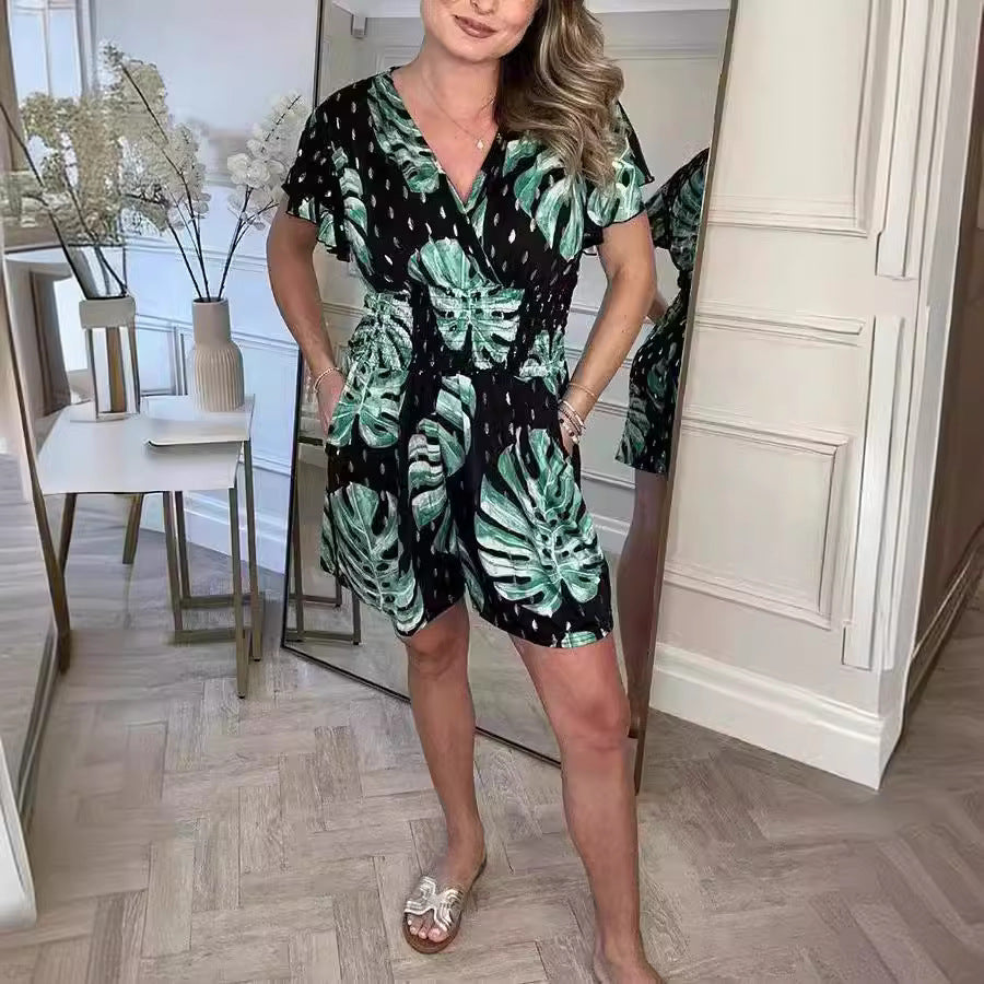 Sylis | Summer Leafy Print Romper