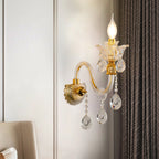 1/2-Bulb Clear Glass Coated Wall Light Vintage Gold Candle Style Lounge Wall Light with Curved Arm