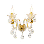 1/2-Bulb Clear Glass Coated Wall Light Vintage Gold Candle Style Lounge Wall Light with Curved Arm