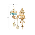Antiqued Candle Holder Wall Mount Lamp 1/2-Light K9 Crystal Wall Sconce with Ceramic Plastic in Gold