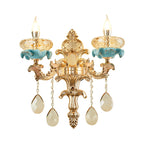 Antiqued Candle Holder Wall Mount Lamp 1/2-Light K9 Crystal Wall Sconce with Ceramic Plastic in Gold