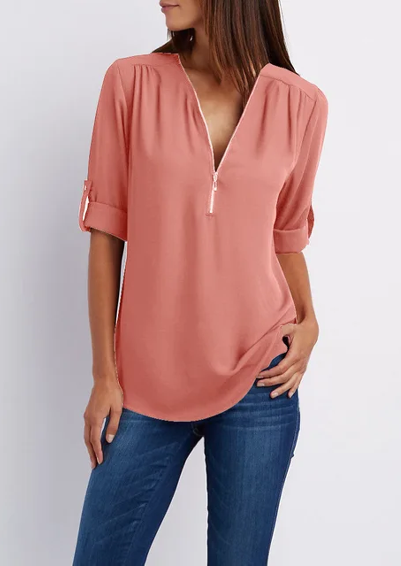 Sylis | Chic Zipped V-Neck Blouse