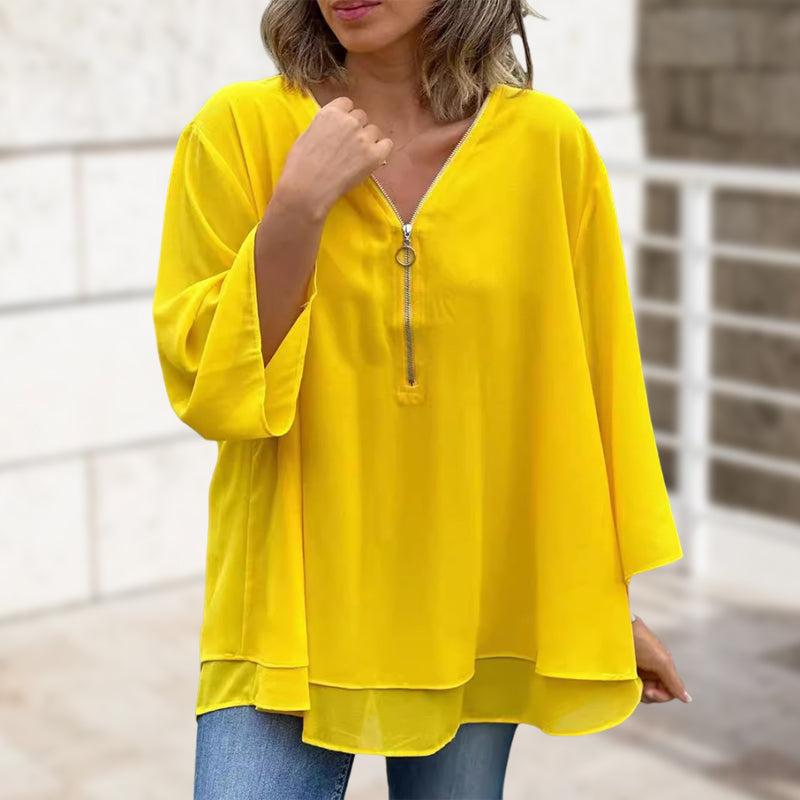 Sylis | V-Neck Flowy Zipped Top