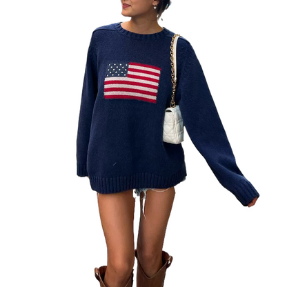 Sylis-Mode - Streetwear Fall knitted sweater with American flag for women
