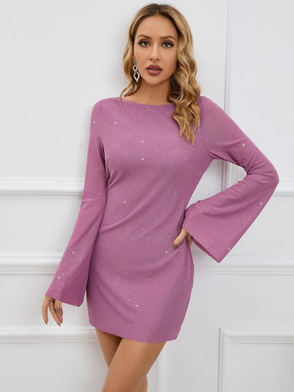 Sylis short party dress with long sleeves