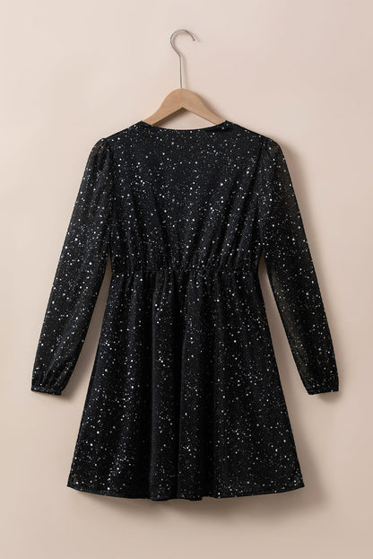 Sylis shiny black dress with mesh