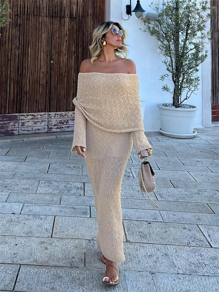 Sylis | Off Shoulder Knit Maxi Dress