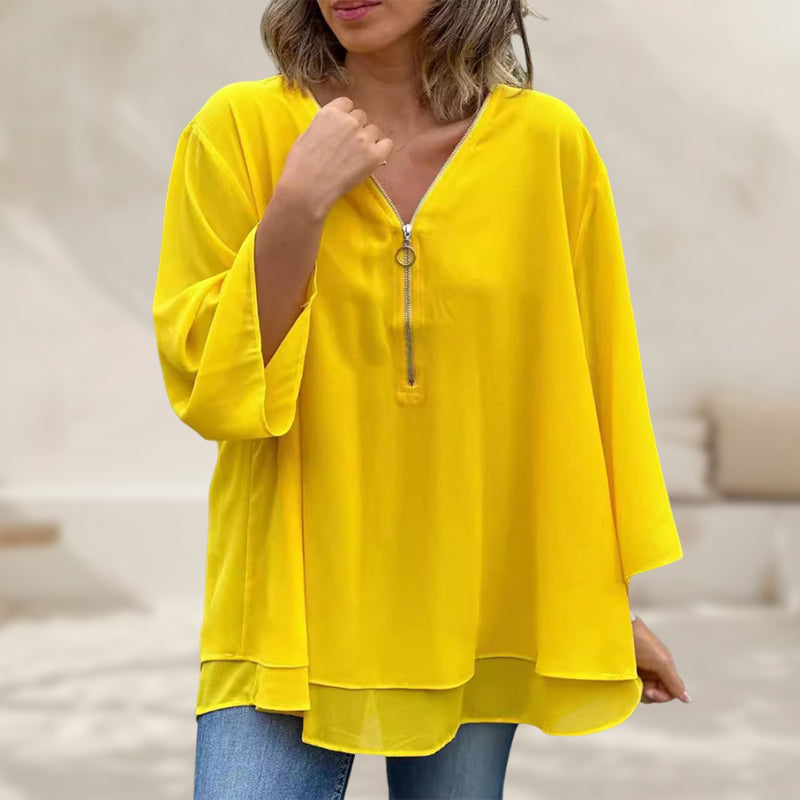 Sylis | V-Neck Flowy Zipped Top