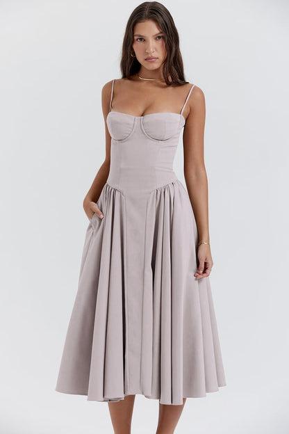 Sylis | Chic Sleeveless Midi Sun Dress With Corset Fit