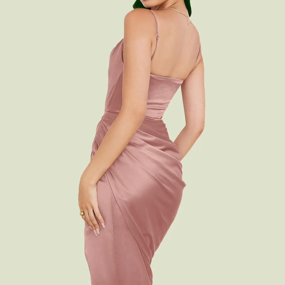 Sylis | Satin dress with ruffles and thin straps
