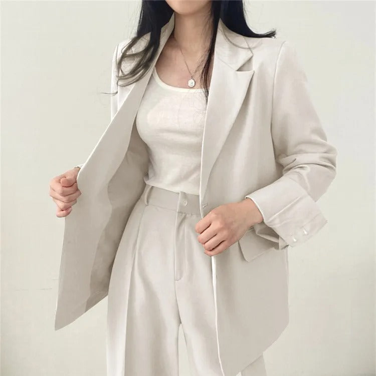 Sylis | Plain Blazer and Straight Fit Pants Set