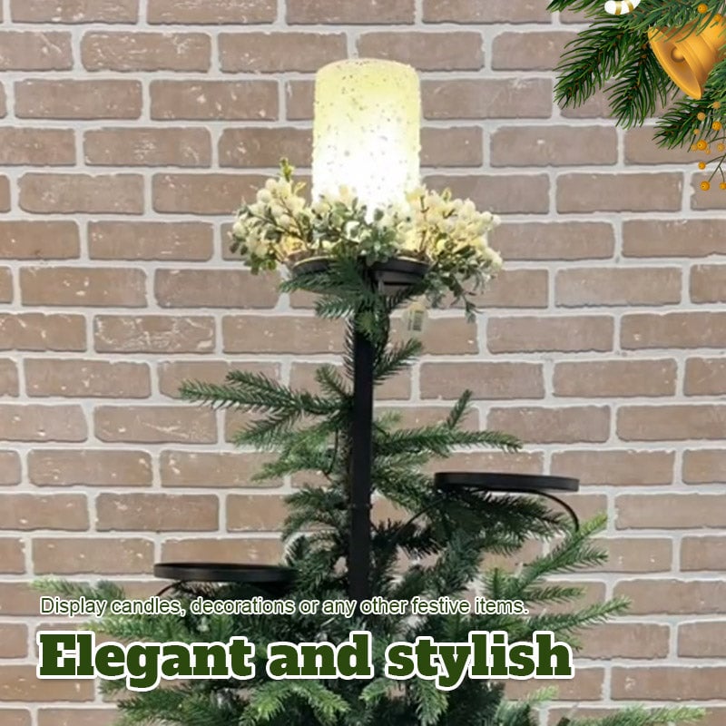 Christmas Tree Topper Shelf | Triple-Layer Ornament & Candle Display Stand | 36-Inch Iron