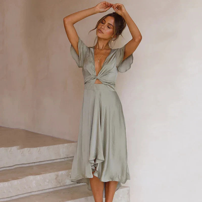 Sylis | Elegant Flutter-Sleeve Midi Dress