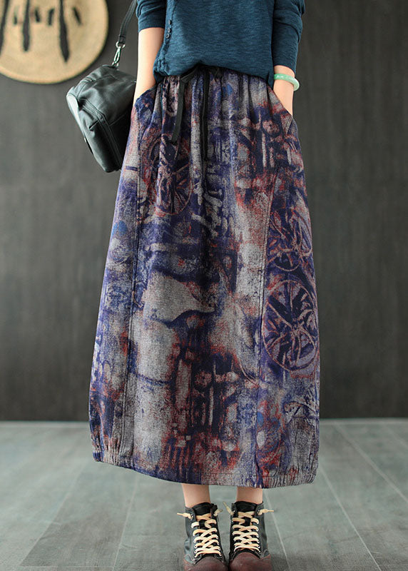 Sylis | Purple High Waist Pockets Patchwork Print Linen Skirt Summer