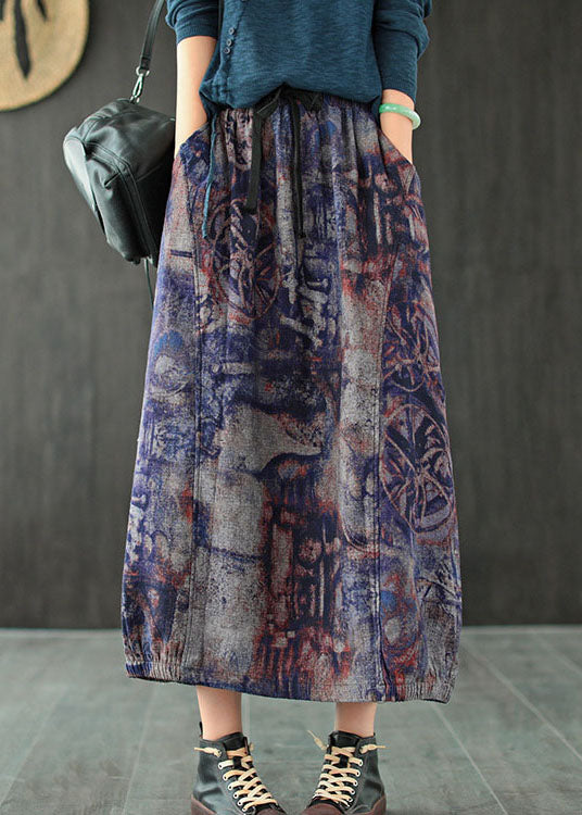 Sylis | Purple High Waist Pockets Patchwork Print Linen Skirt Summer