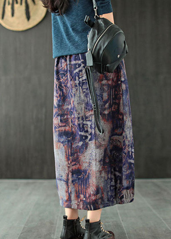 Sylis | Purple High Waist Pockets Patchwork Print Linen Skirt Summer