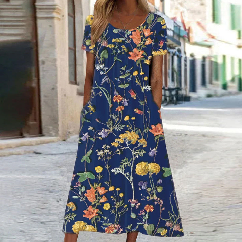 Syllis | Elegant Boho Floral Maxi Dress with Tummy Coverage