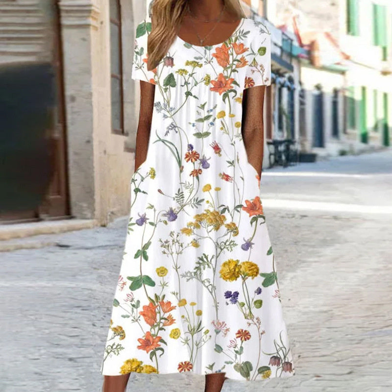 Syllis | Elegant Boho Floral Maxi Dress with Tummy Coverage