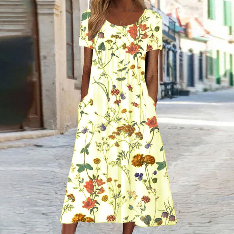 Syllis | Elegant Boho Floral Maxi Dress with Tummy Coverage