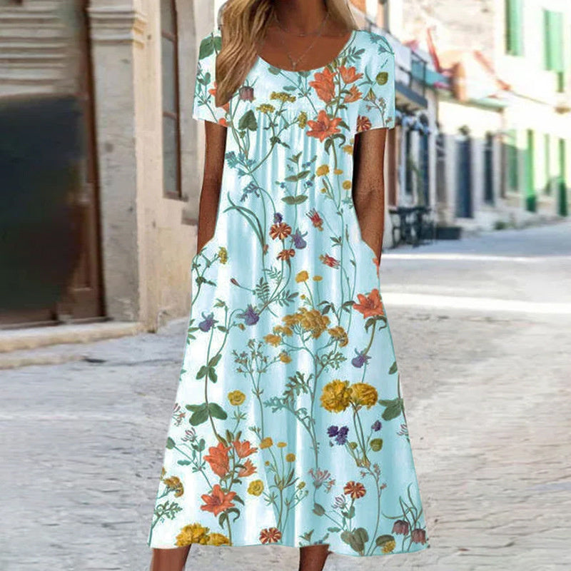 Syllis | Elegant Boho Floral Maxi Dress with Tummy Coverage