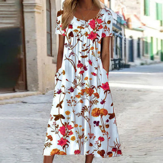 Syllis | Elegant Boho Floral Maxi Dress with Tummy Coverage