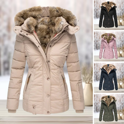 Elegant winter leather jacket with hood