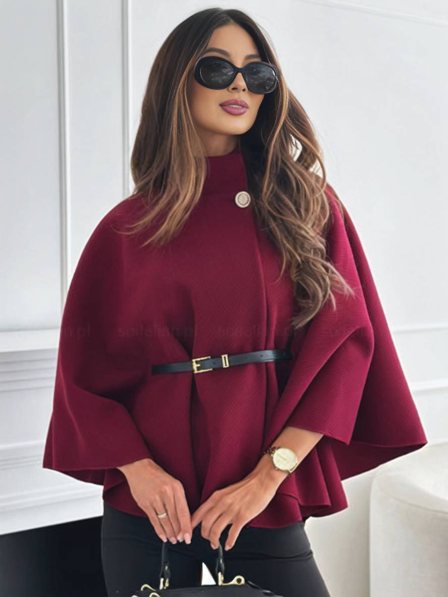 Sylis |  Short Red poncho coat with batwing sleeves, elegant and casual for women