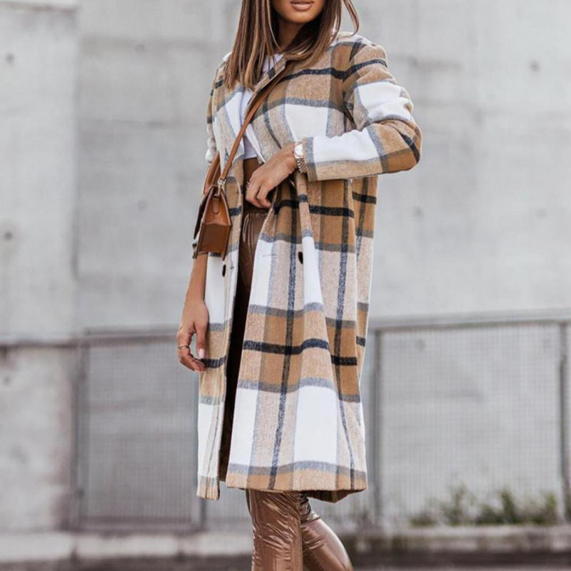 Sylis | Wool coat - Long checked autumn coat for women