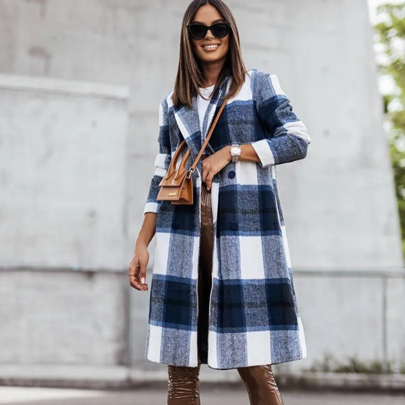 Sylis | Wool coat - Long checked autumn coat for women