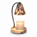 Marble bedside lamp with integrated candle tray and curved metal arm
