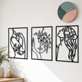 Minimalist Metal Line Art Floral Portrait Triptych Wall Panels Meroci