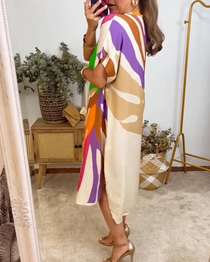 Sylis | Colorful Bohemian V-neck Midi Dress