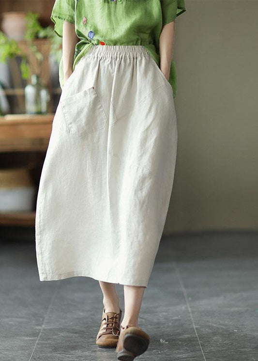 Sylis | White Patchwork Pockets A Line Skirts Linen