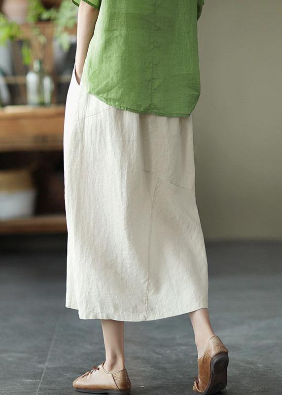 Sylis | White Patchwork Pockets A Line Skirts Linen