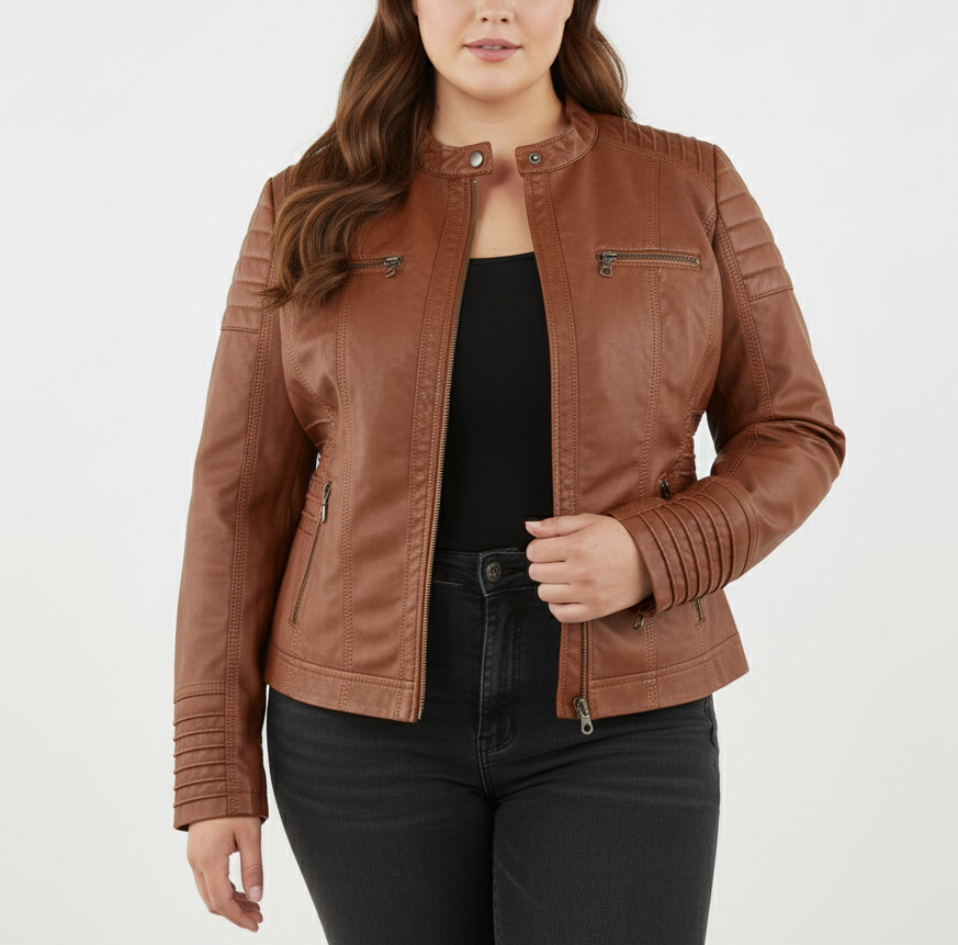 Sylis biker jacket in faux leather with hood | Plus sizes (L–3XL)