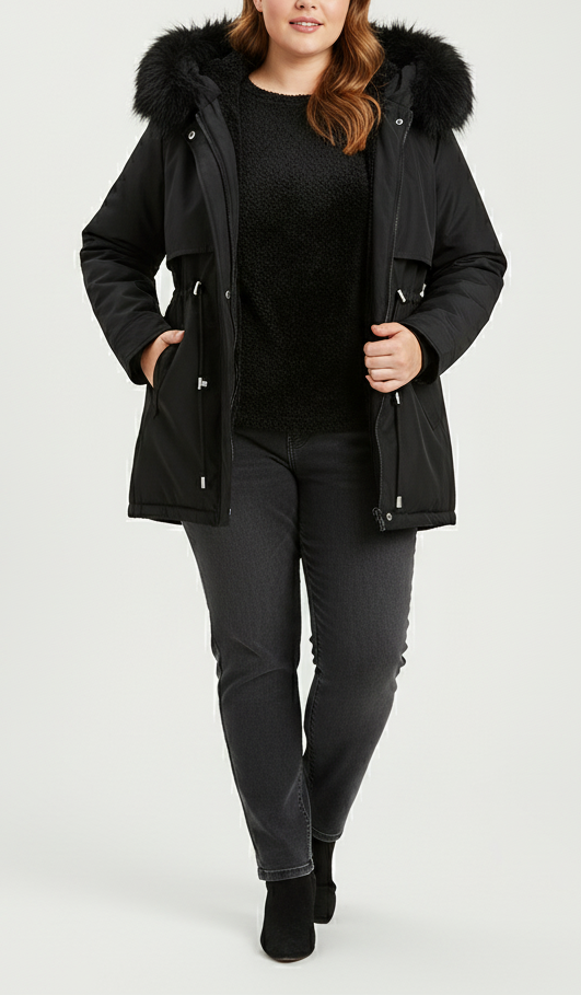 Sylis Parka with fur hood & Adjustable waist | Plus sizes