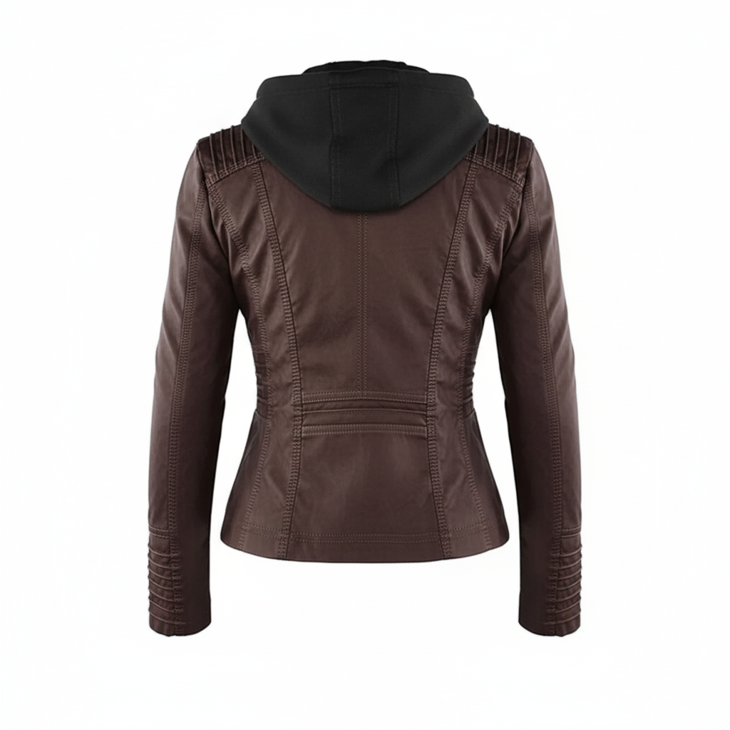 Sylis biker jacket in faux leather with hood | Plus sizes (L–3XL)