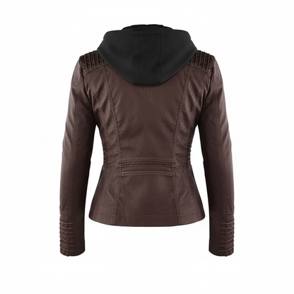 Sylis biker jacket in faux leather with hood | Plus sizes (L–3XL)