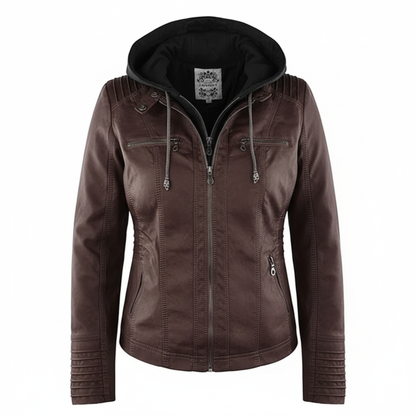 Sylis biker jacket in faux leather with hood | Plus sizes (L–3XL)
