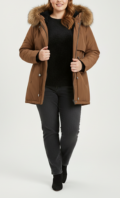 Sylis Parka with fur hood & Adjustable waist | Plus sizes