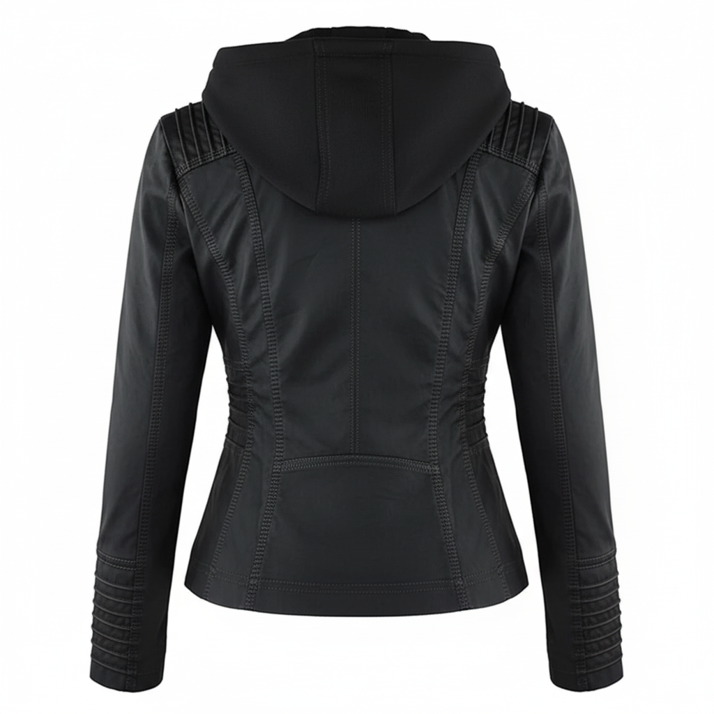 Sylis biker jacket in faux leather with hood | Plus sizes (L–3XL)