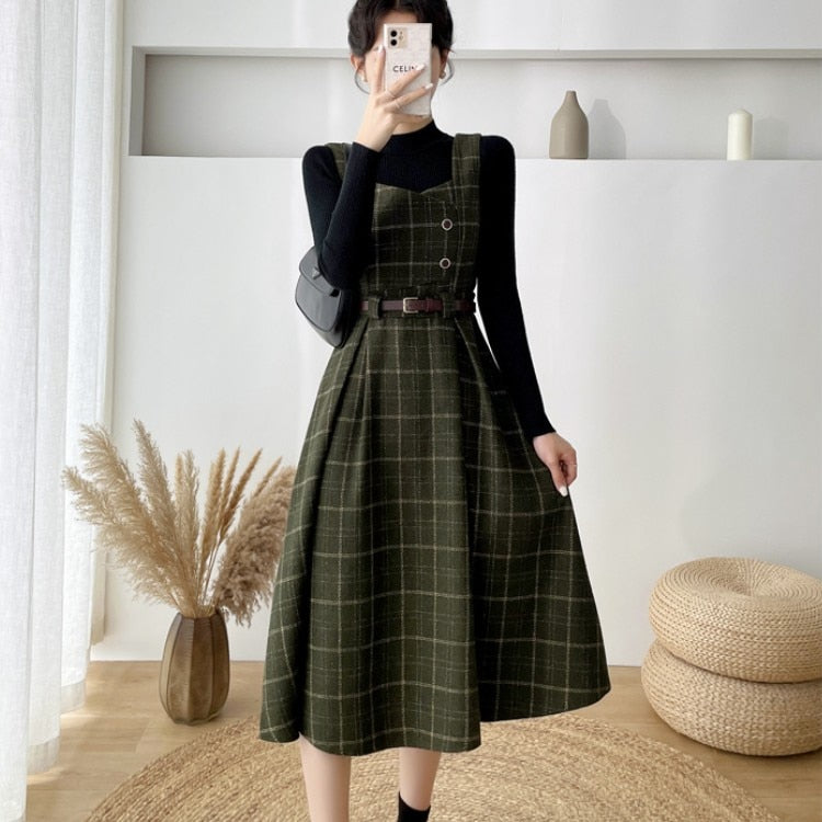 Sylis-Mode - Women Stylish Vintage Checkered Dress