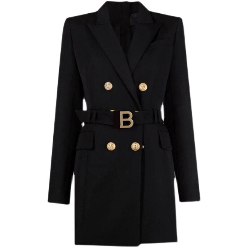 Sylis - Stylish blazer dress with waist belt and beautiful button decoration