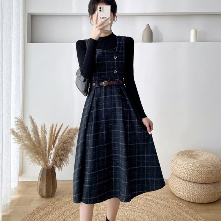 Sylis-Mode - Women Stylish Vintage Checkered Dress