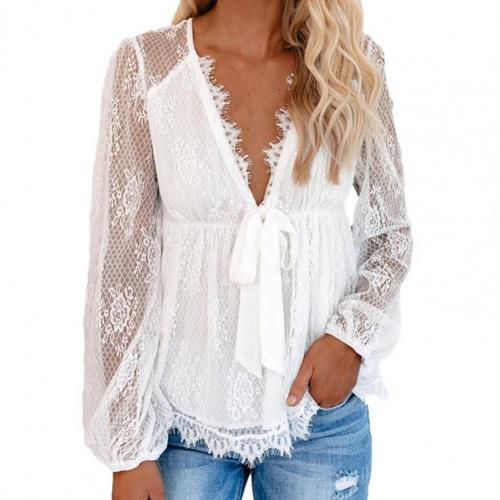 Sylis - Beautiful lace blouse with deep V-neck