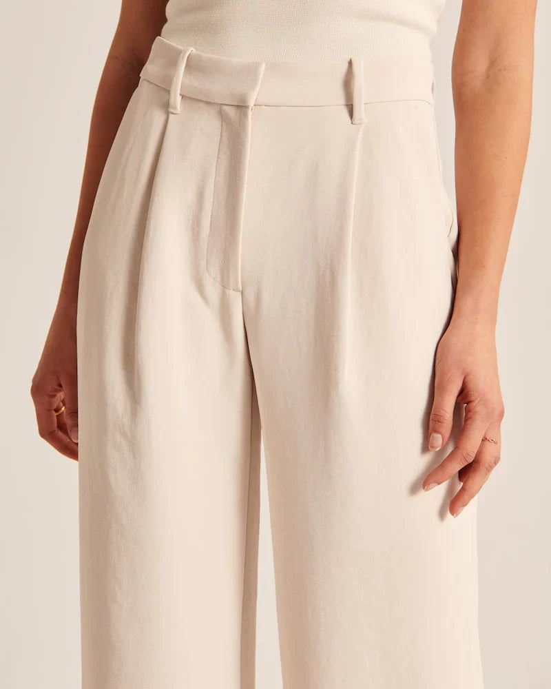 Sylis | | Beige Wide-Leg Tailored Pants