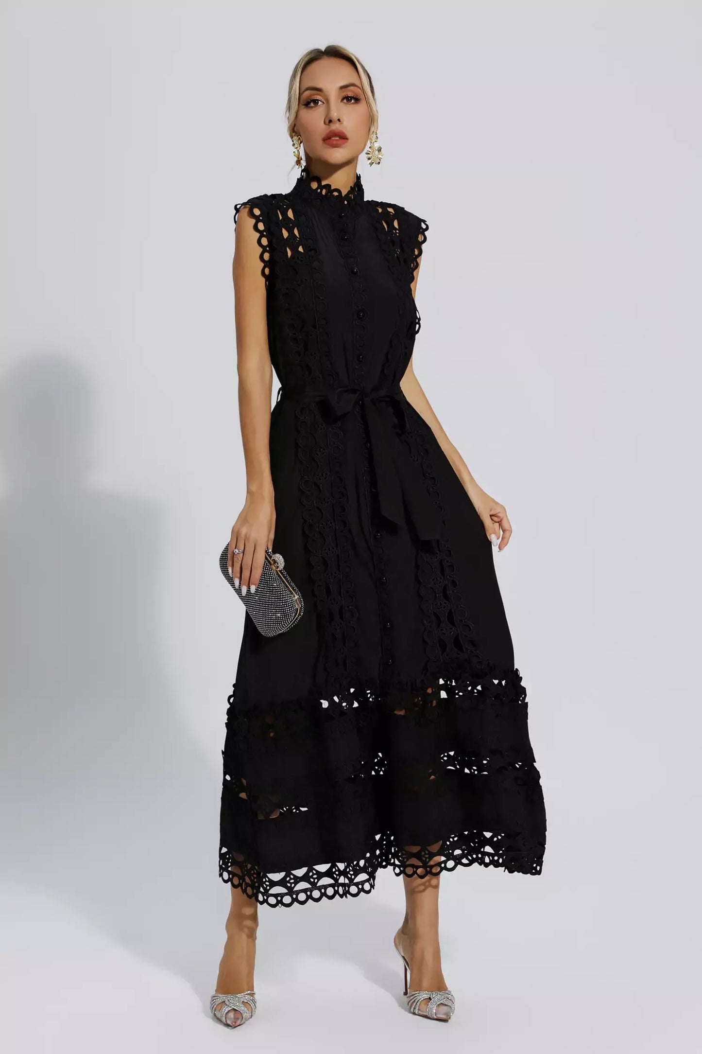 Sylis | Black Sleeveless Hollow Maxi Dress