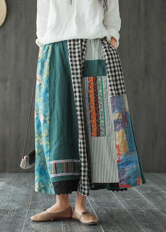 Sylis | Contrast Color Stitching Skirt Female Spring New Retro Literary Loose Elastic Waist Skirt